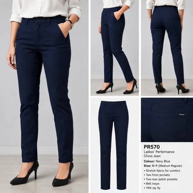 Ladies Performance Chino Jeans Navy Blue 