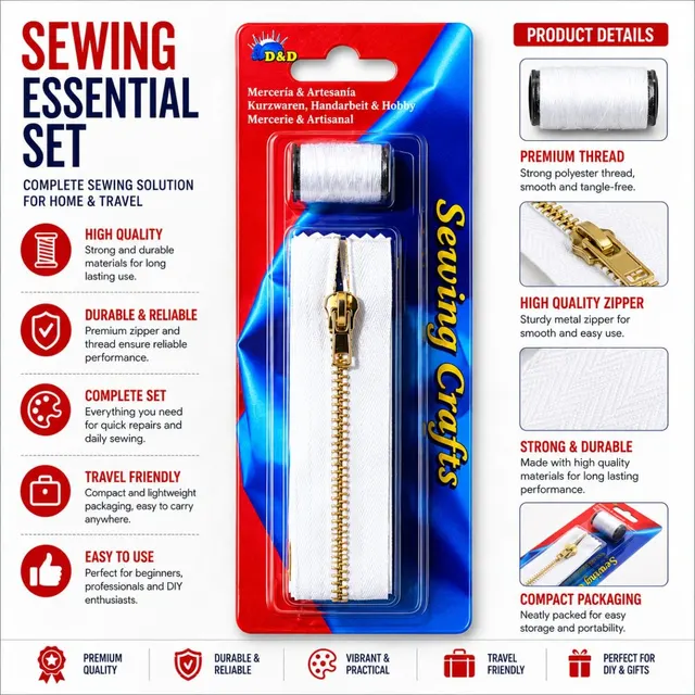 Sewing Essential Repair Kit Set - Premium Thread & Zipper Sewing Kit for Home, Travel & DIY Repairs