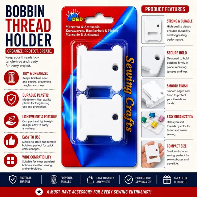 Plastic Bobbin Thread Holder Cards (2 Pieces) - Sewing Thread Organizer for Bobbins & Embroidery Thread