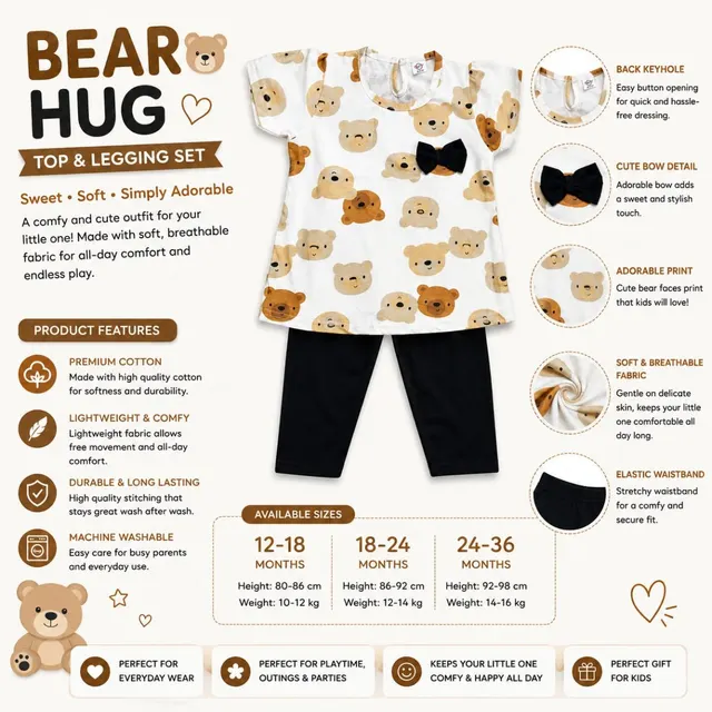 Baby Girls Bear Print Top & Leggings Set 