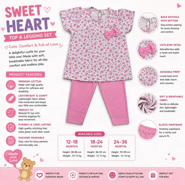 Baby Girls Sweet Heart Print Top & Leggings Set 