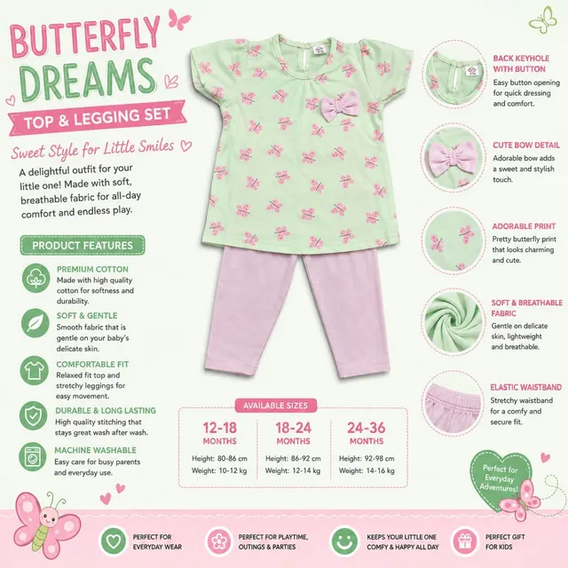 Baby Girls Butterfly Print Top & Leggings Set