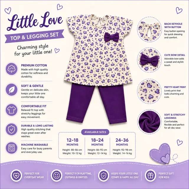 Baby Girls Little Love Heart Print Top & Leggings Set 