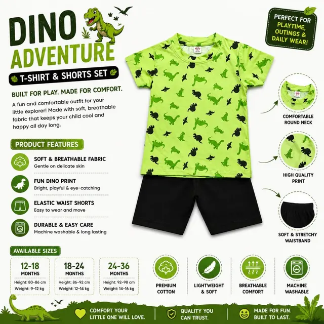 Dinosaur Print T-Shirt & Shorts for Kids
