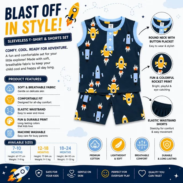 Rocket Blast Sleeveless Kids Outfit Set 
