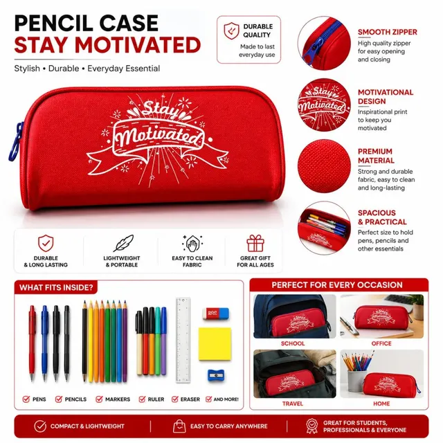 Durable Zipper Pencil Pouch for School, Office & Travel
