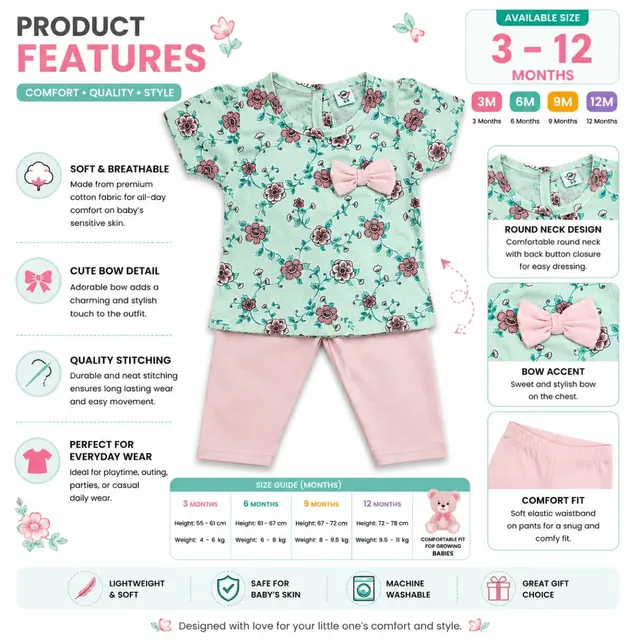 Mint Blossom Baby Outfit Set